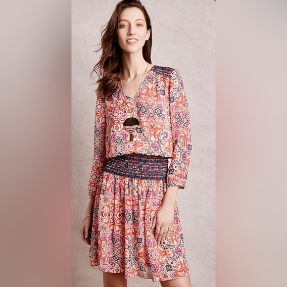 Vanessa Virginia Dresses & Skirts - Vanessa Virginia “Day Tripper” Printed Smocked Waist Dress Size S